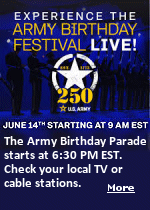 At 6:30 p.m. the Army Birthday Parade will celebrate the Army�s history and will feature Army equipment, flyovers and 6,700 Soldiers in uniforms from the past and the present. The day will end with an enlistment and reenlistment ceremony, a parachute demonstration by the Golden Knights and a fireworks display. 